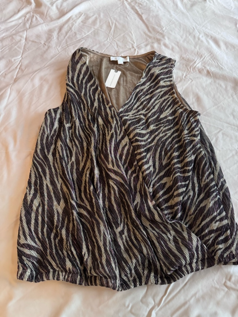 Anthropologie Black and Cream Zebra-Print Wrap Camisole